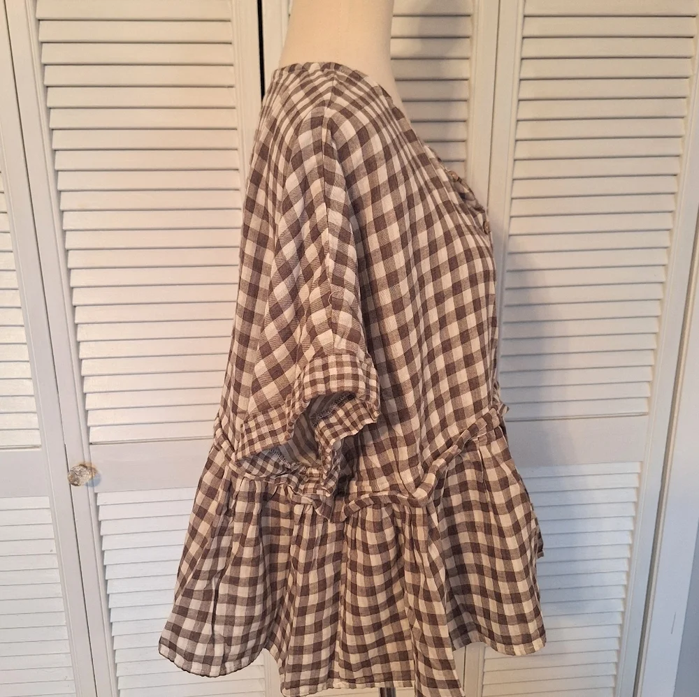 Fab'rik Gingham Babydoll Oversized Top LG *F - Picture 6 of 6